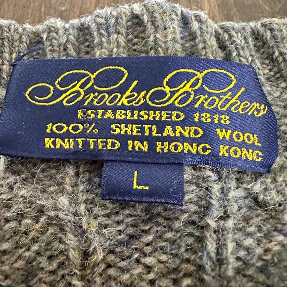 Vintage Brooks Brothers 100% Shetland Wool Large Hong Kong Knit Crewneck Preppy - Picture 2 of 8